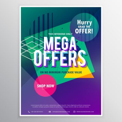promotional mega sale brochure flyer template with abstract geometric colorful shapes